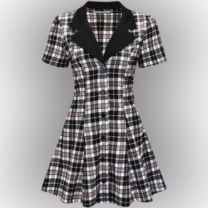 Dolls Kill Black and White Plaid Mini Dress